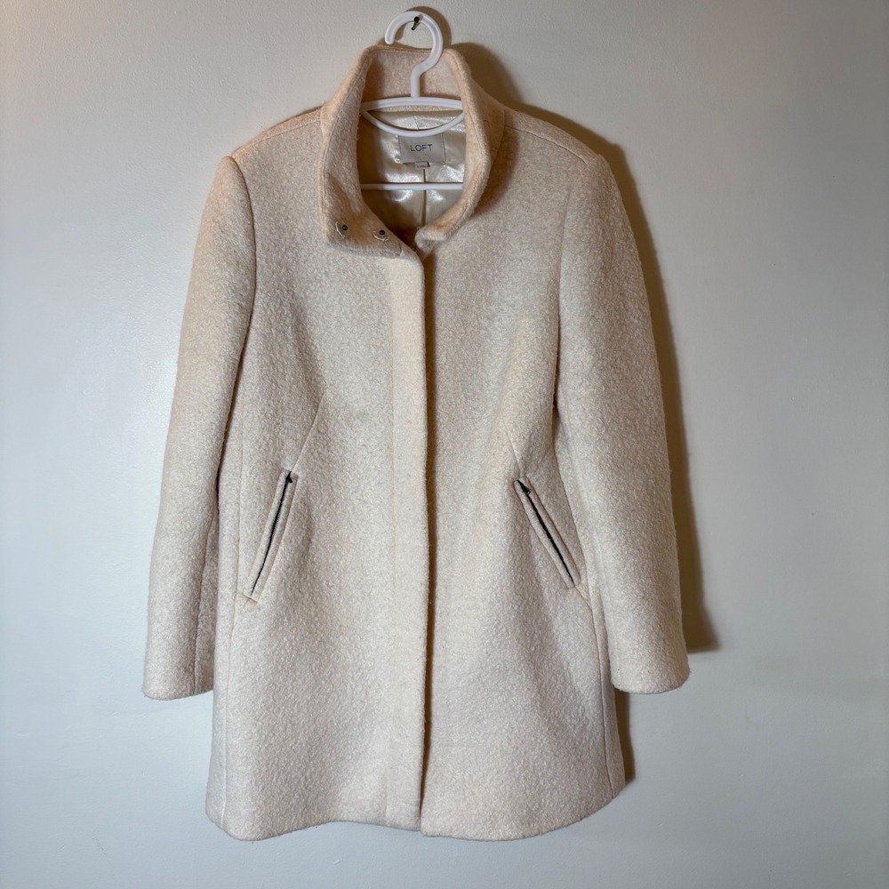 LOFT Funnel Neck Wool Coat in‎ Cream Size Large